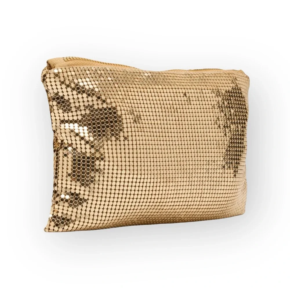 Vintage: Whiting Davis 𖣴 Metal Mesh Convertible Crossbody Clutch Bag 𖣴 Gold 𖣴